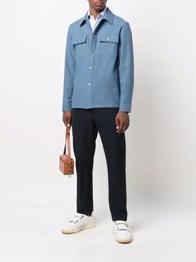 Sandro Single Breasted Shirt Jacket Wool Blue Size M